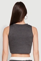 Womens Side Contrast Cropped Tank Top, Grey, Size L