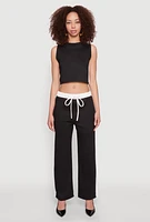 Womens Contrast Trim Drawstring Waist Sweatpants, Black, Size L