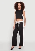 Womens Contrast Trim Drawstring Waist Sweatpants, Black, Size L