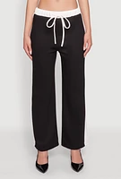 Womens Contrast Trim Drawstring Waist Sweatpants, Black, Size L