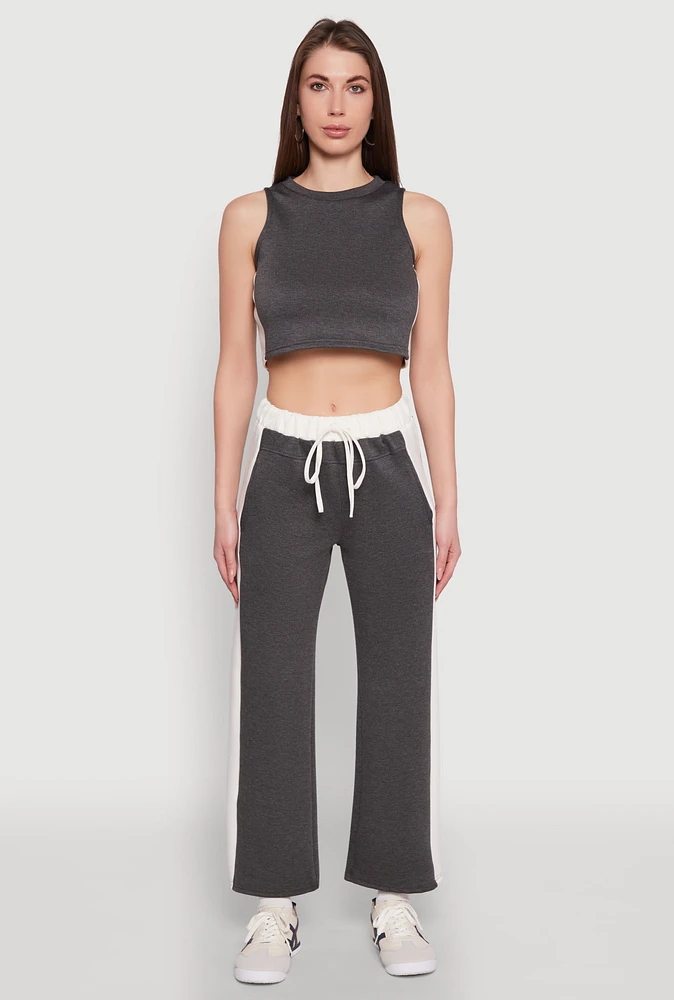 Womens Contrast Trim Drawstring Waist Sweatpants, Grey, Size L