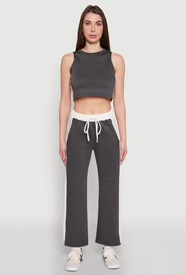 Womens Contrast Trim Drawstring Waist Sweatpants, Grey, Size L