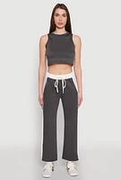 Womens Contrast Trim Drawstring Waist Sweatpants, Grey, Size L