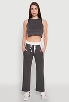 Womens Contrast Trim Drawstring Waist Sweatpants, Grey, Size L