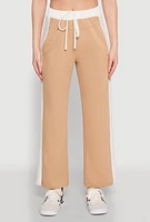 Womens Contrast Trim Drawstring Waist Sweatpants, Khaki,