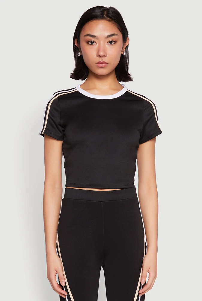 Womens Varsity Stripe Crop Top, Black, Size M