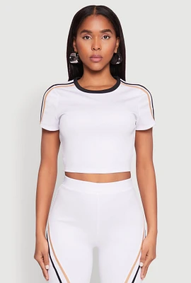 Womens Varsity Stripe Crop Top, White, Size L