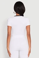 Womens Varsity Stripe Crop Top, White, Size L