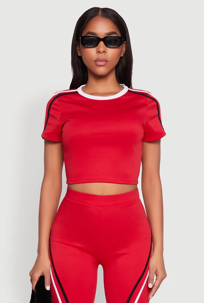 Womens Varsity Stripe Crop Top, Red, Size L