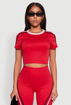 Womens Varsity Stripe Crop Top, Red, Size L