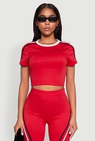 Womens Varsity Stripe Crop Top, Red, Size L