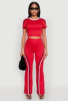Womens Varsity Stripe Crop Top, Red, Size L
