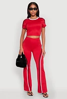 Womens Varsity Stripe Crop Top, Red, Size L