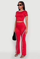 Womens Varsity Stripe Crop Top, Red, Size L