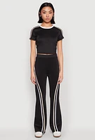 Womens Varsity Stripe High Waisted Pants, Black, Size L