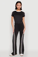Womens Varsity Stripe High Waisted Pants, Black, Size L