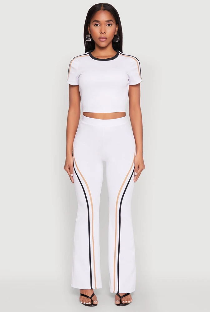 Womens Varsity Stripe High Waisted Pants, White, Size XL