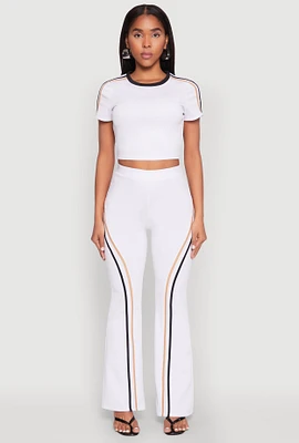 Womens Varsity Stripe High Waisted Pants, White, Size XL