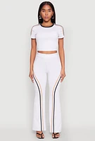 Womens Varsity Stripe High Waisted Pants, White, Size XL