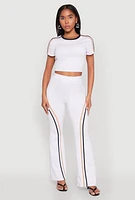 Womens Varsity Stripe High Waisted Pants, White, Size XL