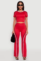 Womens Varsity Stripe High Waisted Pants, Red, Size XL