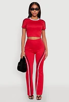 Womens Varsity Stripe High Waisted Pants, Red, Size XL