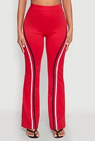 Womens Varsity Stripe High Waisted Pants, Red, Size XL