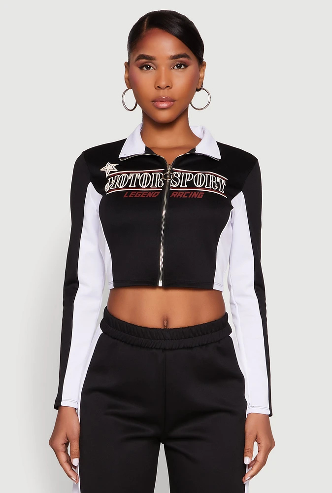 Womens Motorsport Legend Racing Zip Front Crop Top, Black, Size S