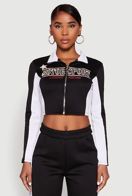 Womens Motorsport Legend Racing Zip Front Crop Top, Black, Size S