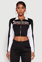 Womens Motorsport Legend Racing Zip Front Crop Top, Black, Size S
