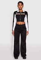 Womens Motorsport Legend Racing Zip Front Crop Top, Black, Size S