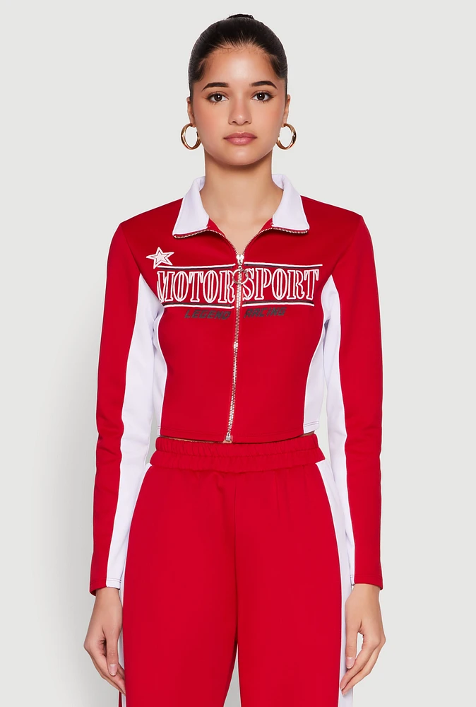 Womens Motorsport Legend Racing Zip Front Crop Top, Red, Size L