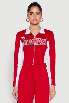 Womens Motorsport Legend Racing Zip Front Crop Top, Red, Size L