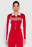 Womens Motorsport Legend Racing Zip Front Crop Top, Red, Size L