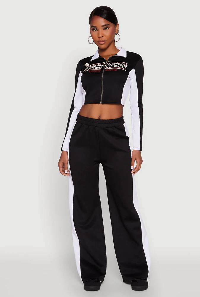 Womens Color Block Detail Wide Leg Pants,