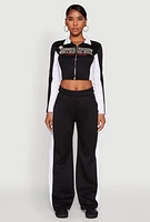 Womens Color Block Detail Wide Leg Pants,