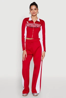 Womens Color Block Detail Wide Leg Pants, Red, Size XL