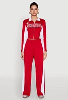 Womens Color Block Detail Wide Leg Pants, Red,