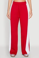 Womens Color Block Detail Wide Leg Pants, Red,