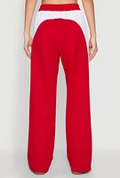 Womens Color Block Detail Wide Leg Pants, Red,