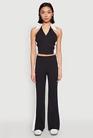 Womens Color Blocked Collared Halter Crop Top,