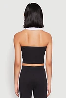 Womens Color Blocked Collared Halter Crop Top,