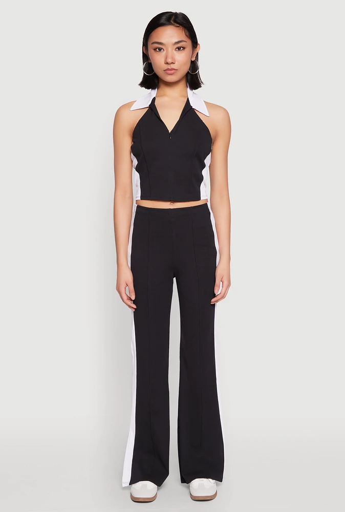 Womens Side Stripe Slit Hem Pintuck Pants, Black, Size XL