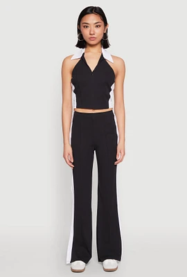 Womens Side Stripe Slit Hem Pintuck Pants, Black, Size XL