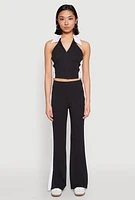 Womens Side Stripe Slit Hem Pintuck Pants, Black, Size XL