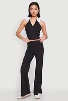 Womens Side Stripe Slit Hem Pintuck Pants, Black, Size XL