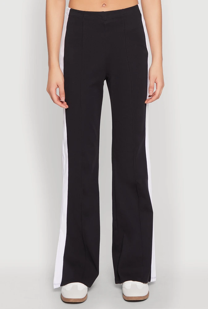 Womens Side Stripe Slit Hem Pintuck Pants, Black, Size L