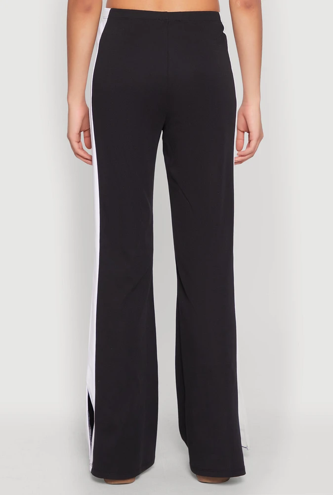 Womens Side Stripe Slit Hem Pintuck Pants, Black, Size L