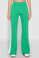 Womens Side Stripe Slit Hem Pintuck Pants, Green,