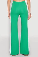 Womens Side Stripe Slit Hem Pintuck Pants, Green,